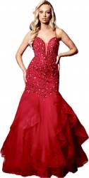 Mya Red Mermaid Layered Corset Gown